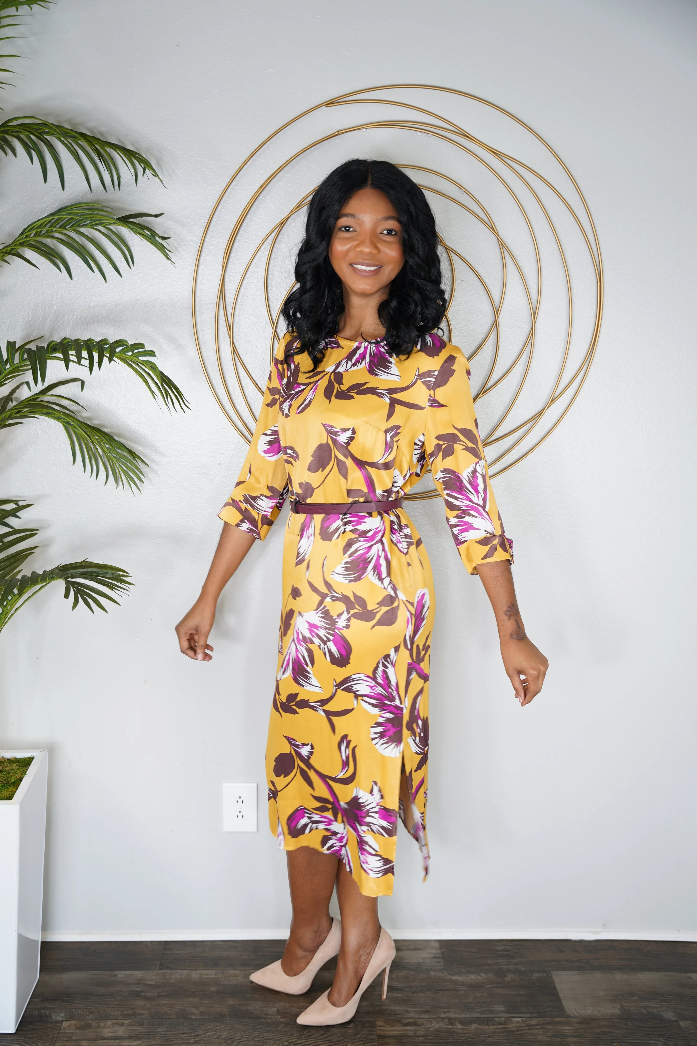 Mustard floral dress