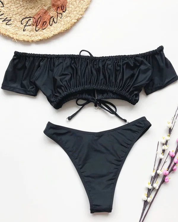 New Tie Front Ruffled Off Shoulder Bikini Sets