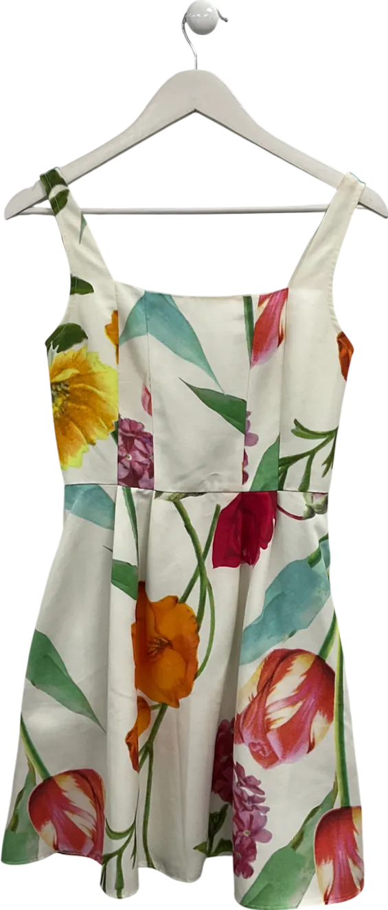Oasis White Floral Square Neck Mini Dress UK 6