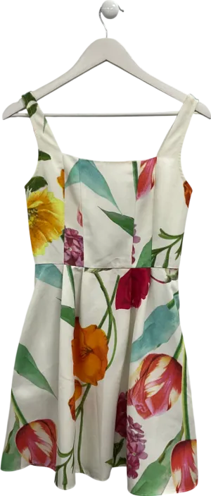 Oasis White Floral Square Neck Mini Dress UK 6