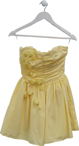 Oh Polly Yellow Bandeau Floral Applique Corset Mini Dress UK 8