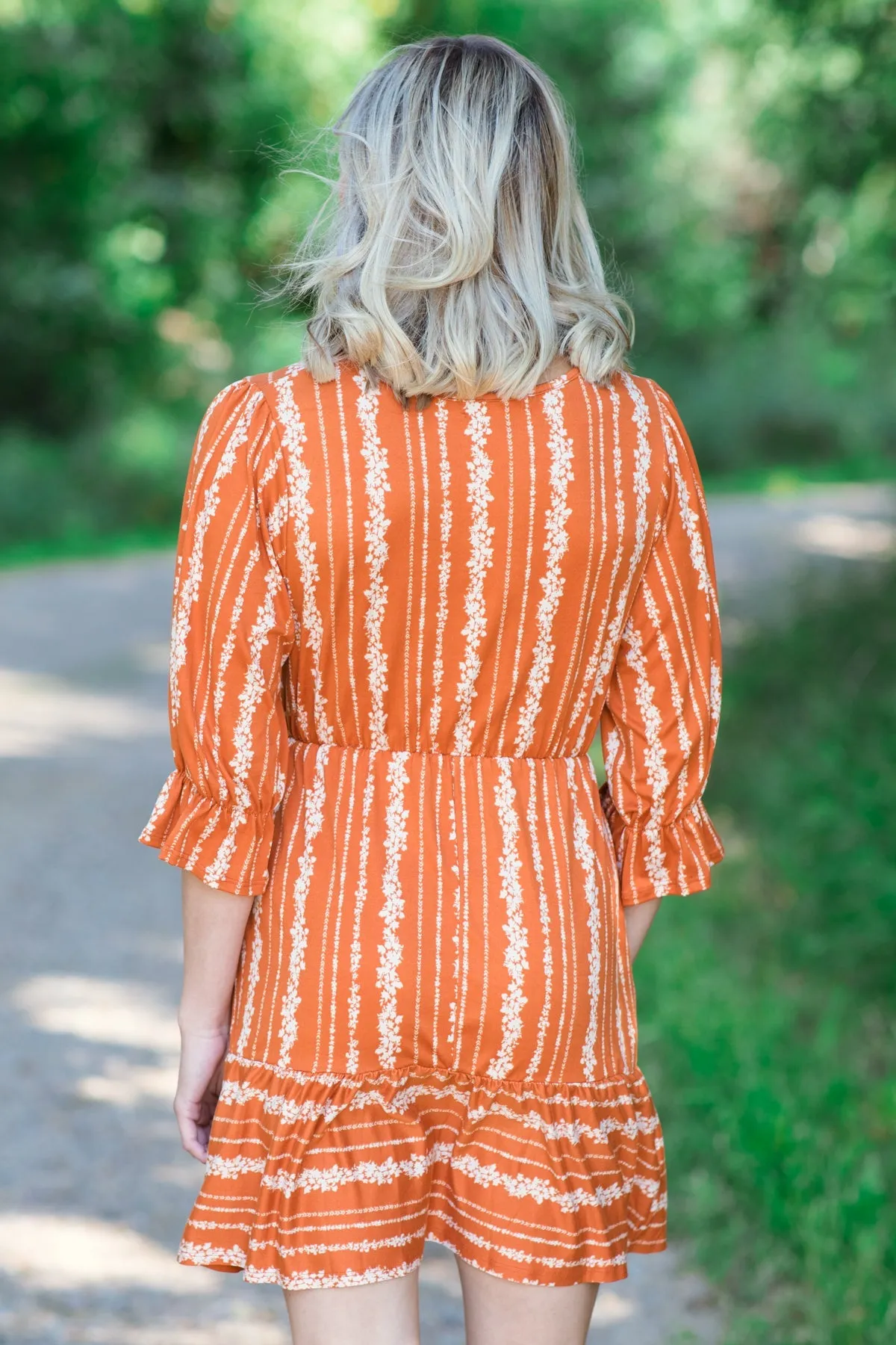 Orange Floral Print Surplice Front Dress