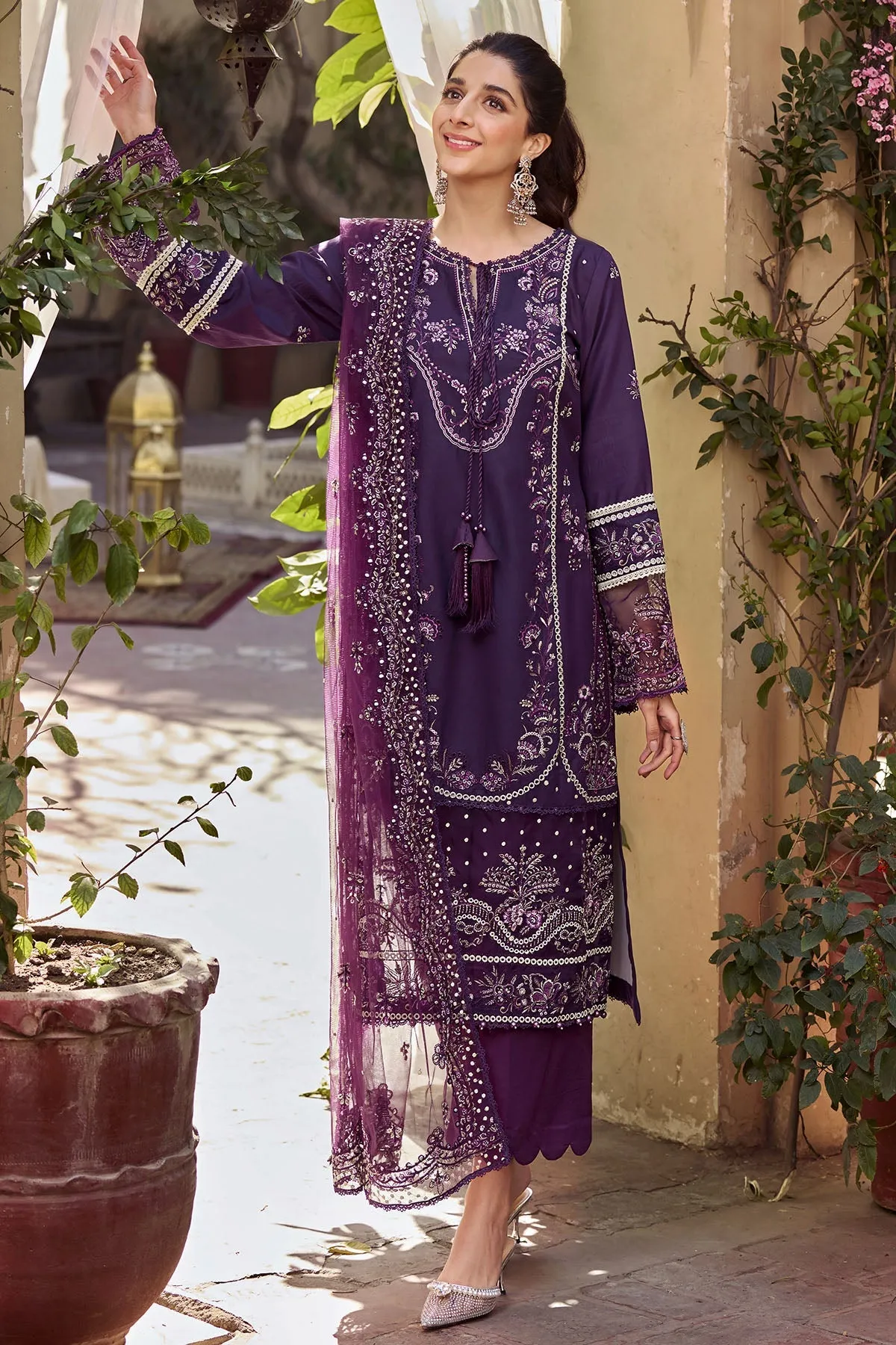 Pakistani Traditional Purple Long Kameez with Capri Eid Dress
