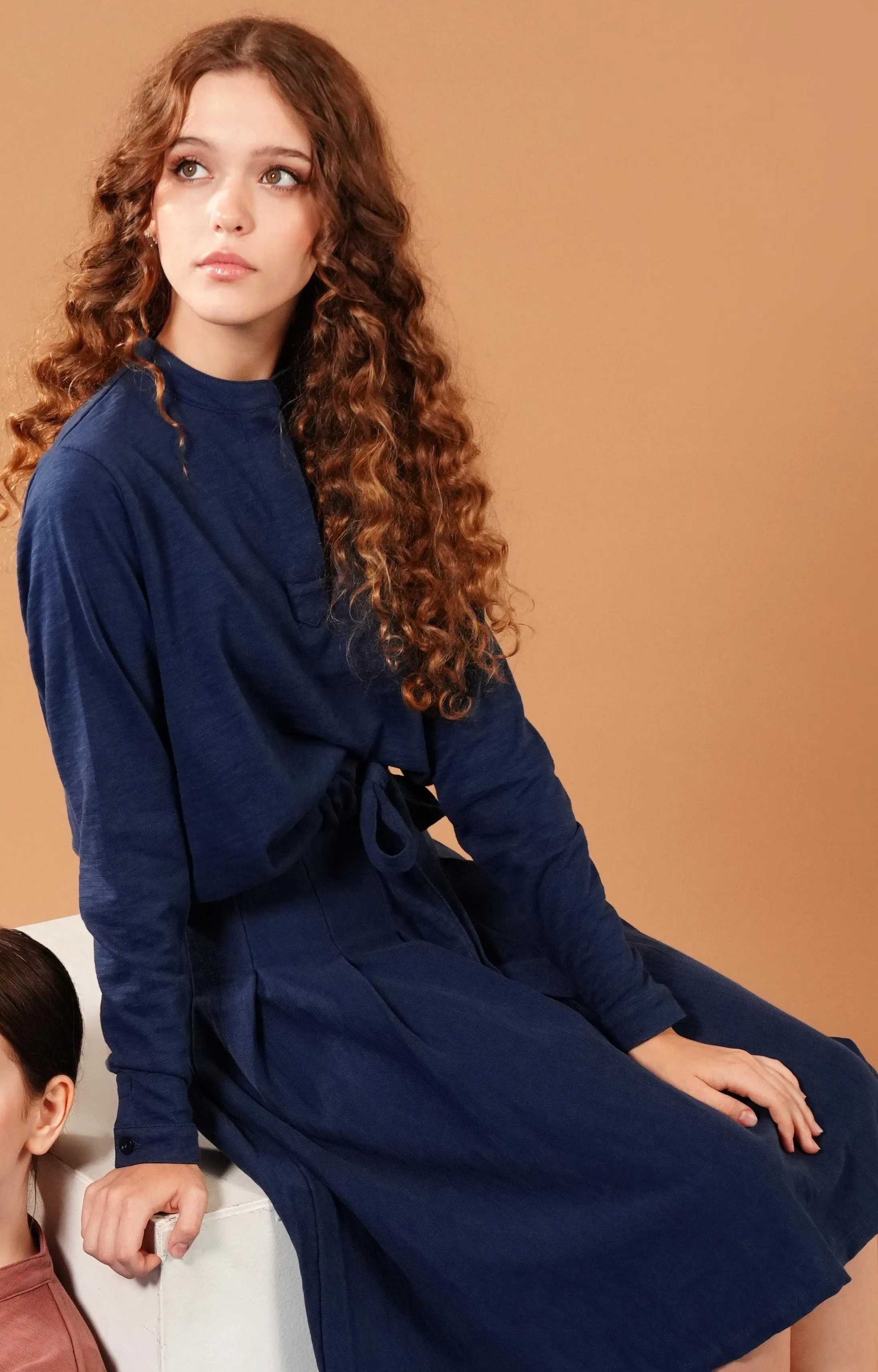 Pleat blue denim skirt by Luna Mae