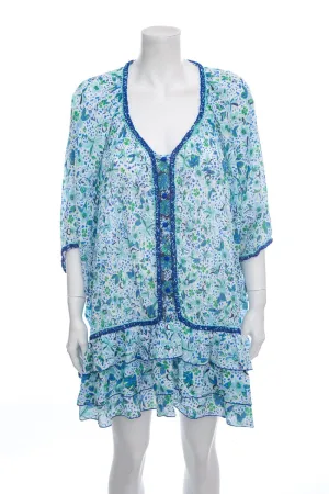 Poupette St Barth Blue & Green Floral Mini Dress SZ OS