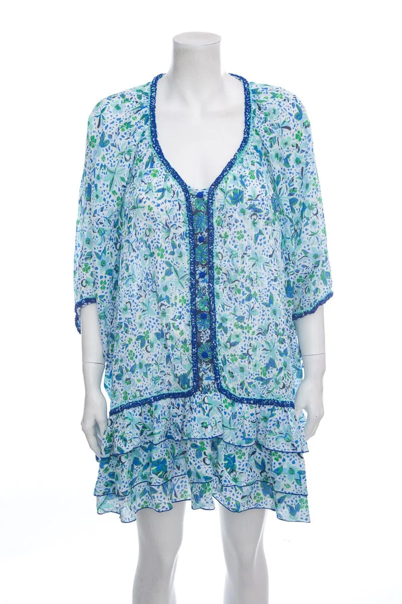 Poupette St Barth Blue & Green Floral Mini Dress SZ OS