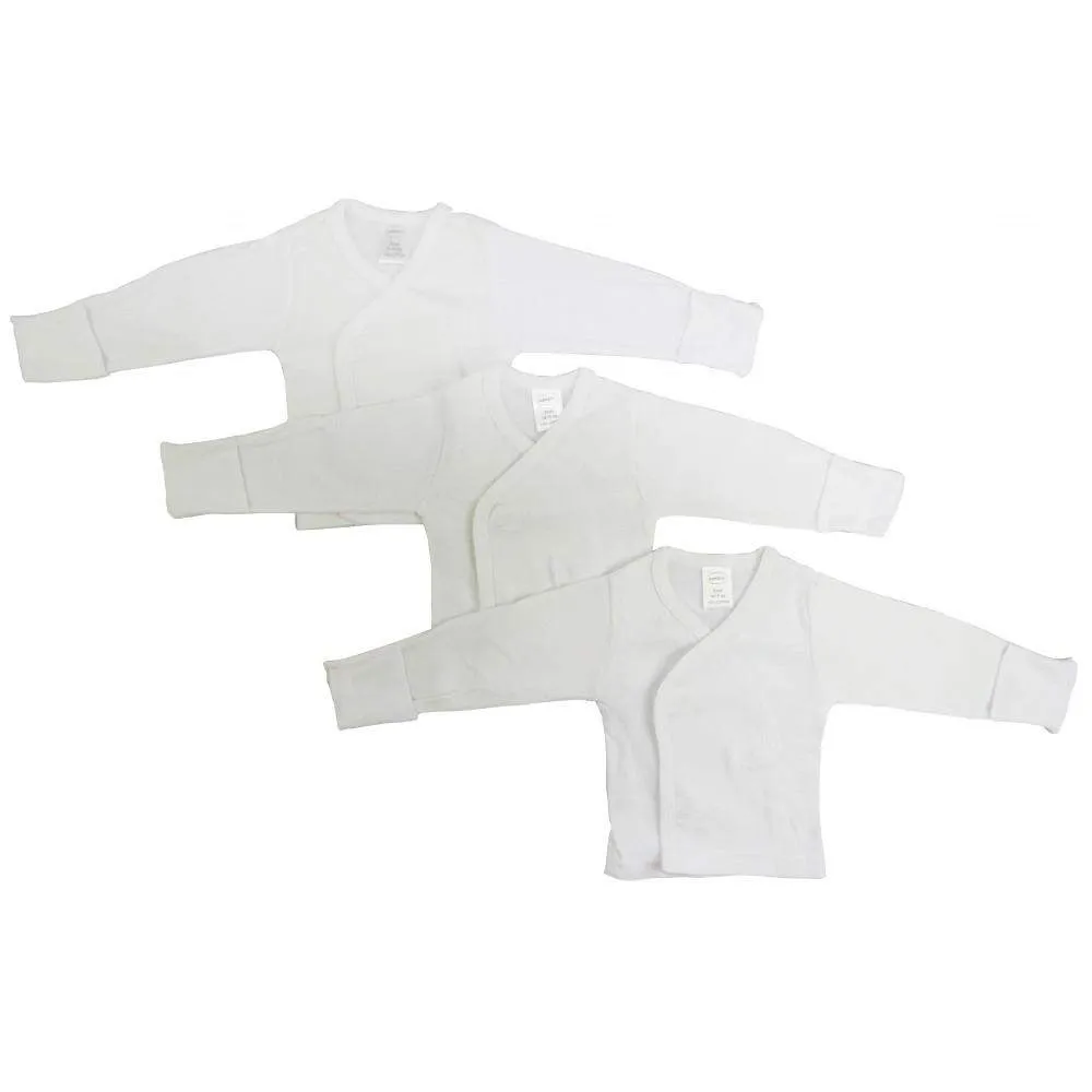 Rib Knit White Long Sleeve Side-Snap Shirt 3-Pack (NB,S)
