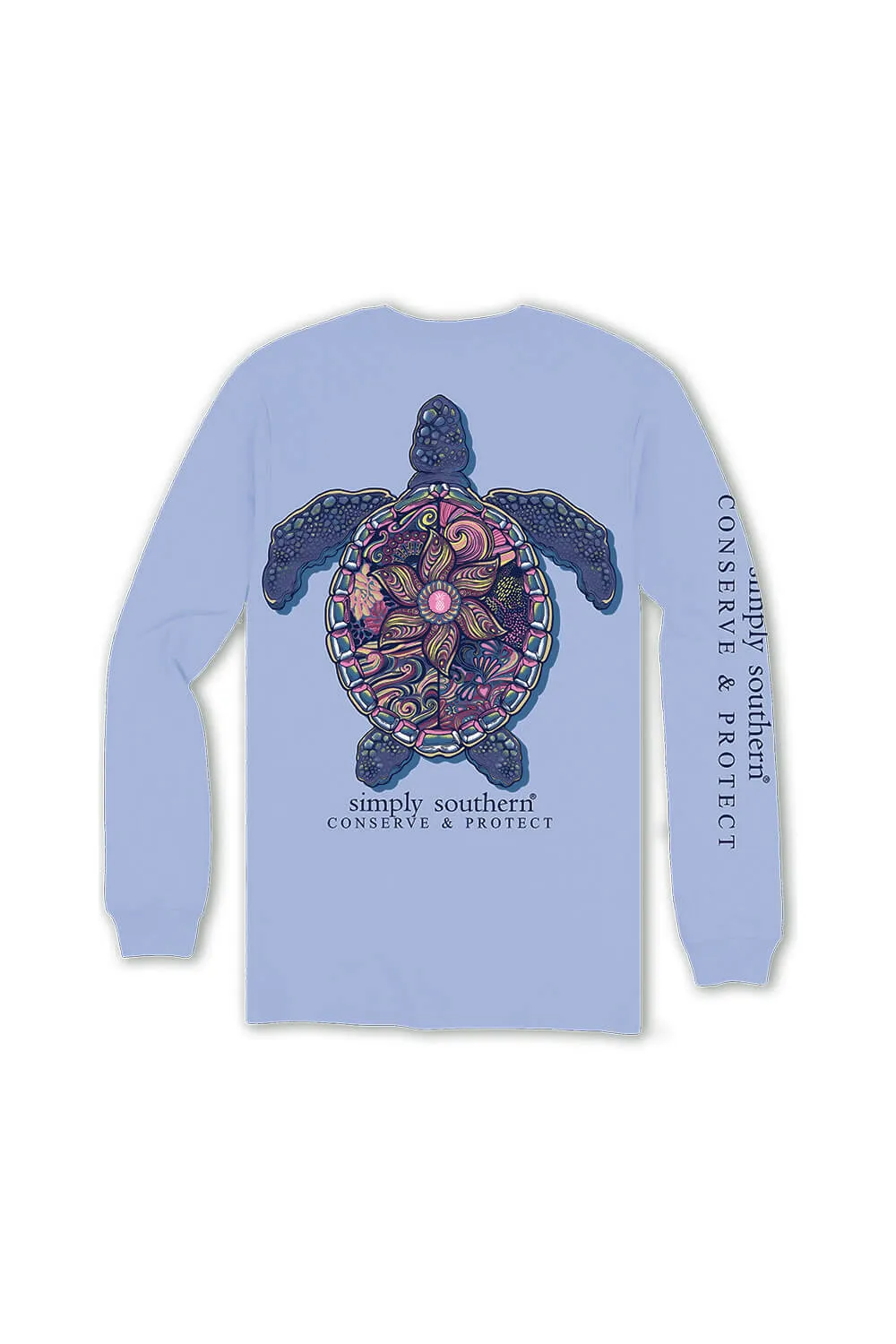 Simply Southern Youth Long Sleeve Mandala Turtle Tracking T-shirt for Girls in Carolina Blue | YTH-LS-TRACKT4-MNDLA-CAROBLU