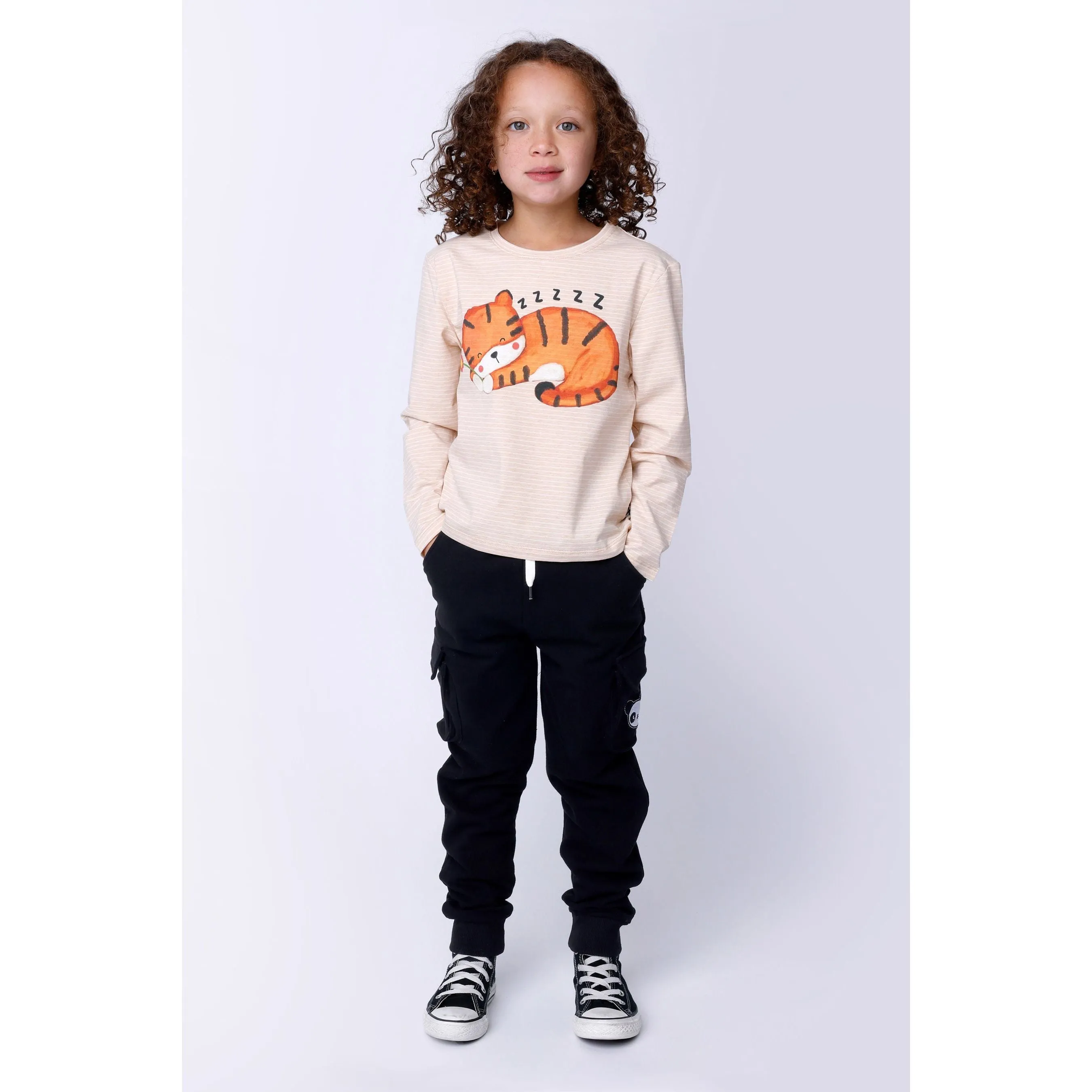 Sleepy Tiger Tee - Cream Stripe