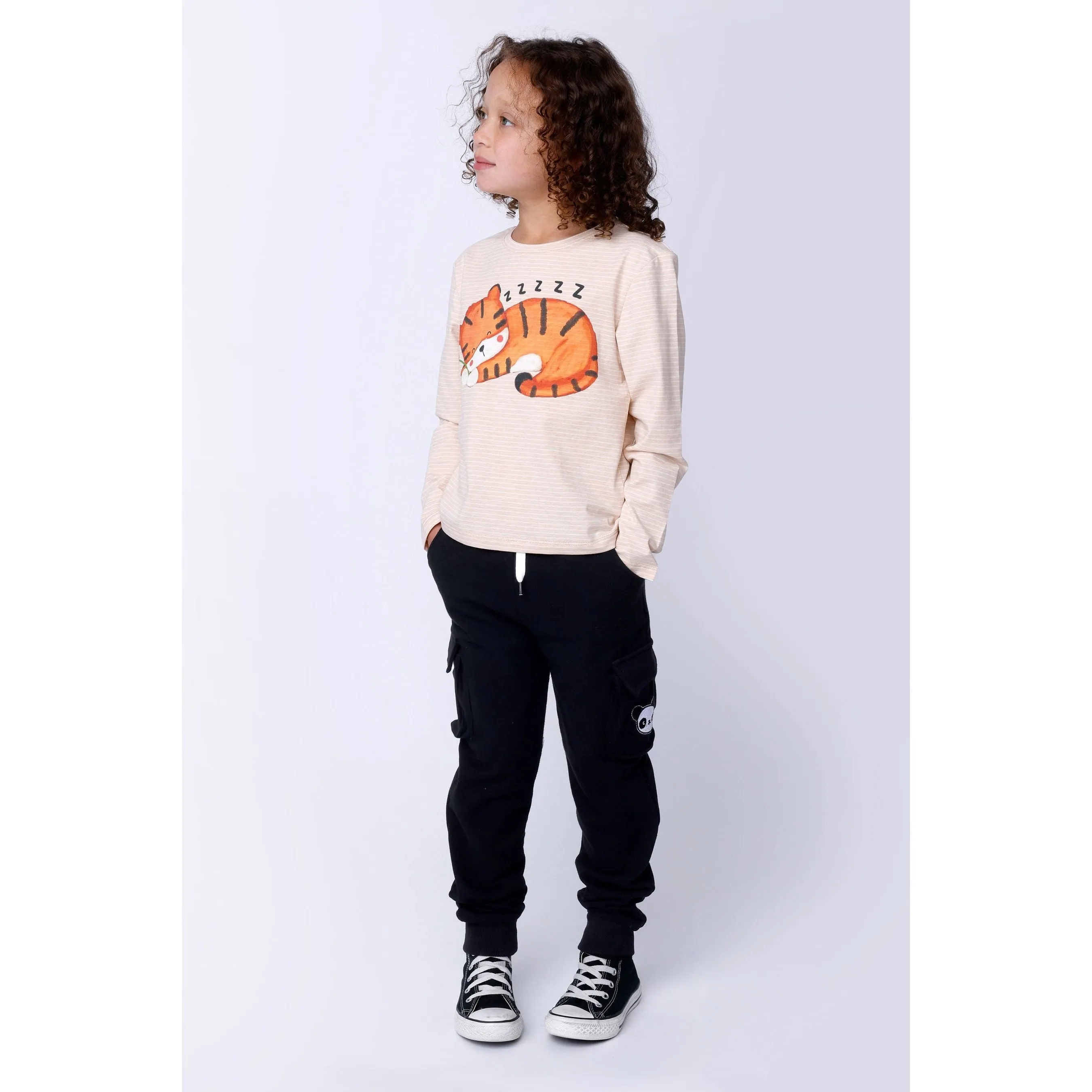 Sleepy Tiger Tee - Cream Stripe