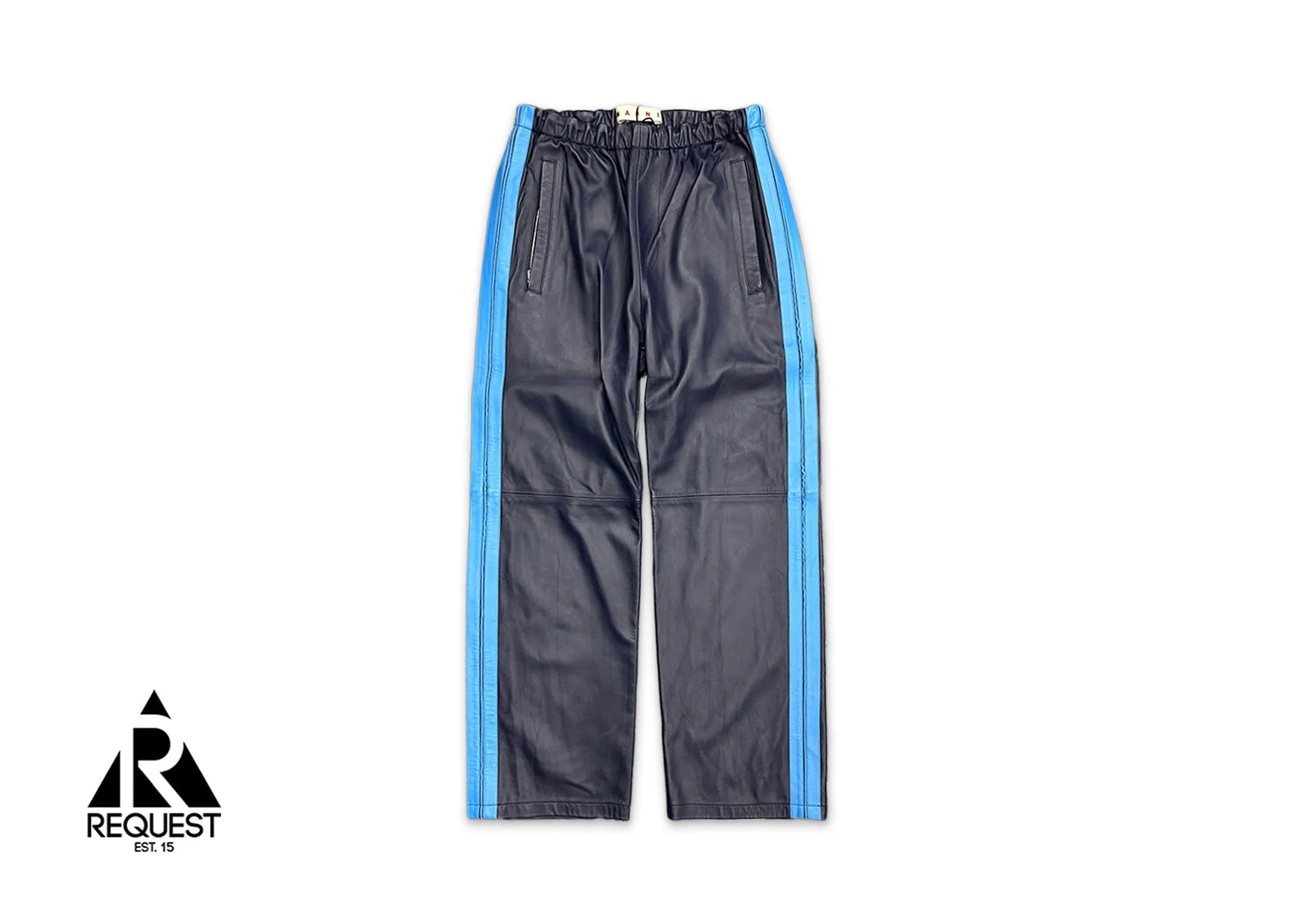Straight-Leg Paneled Striped Leather Pants "Navy" (DOOR BUSTER)