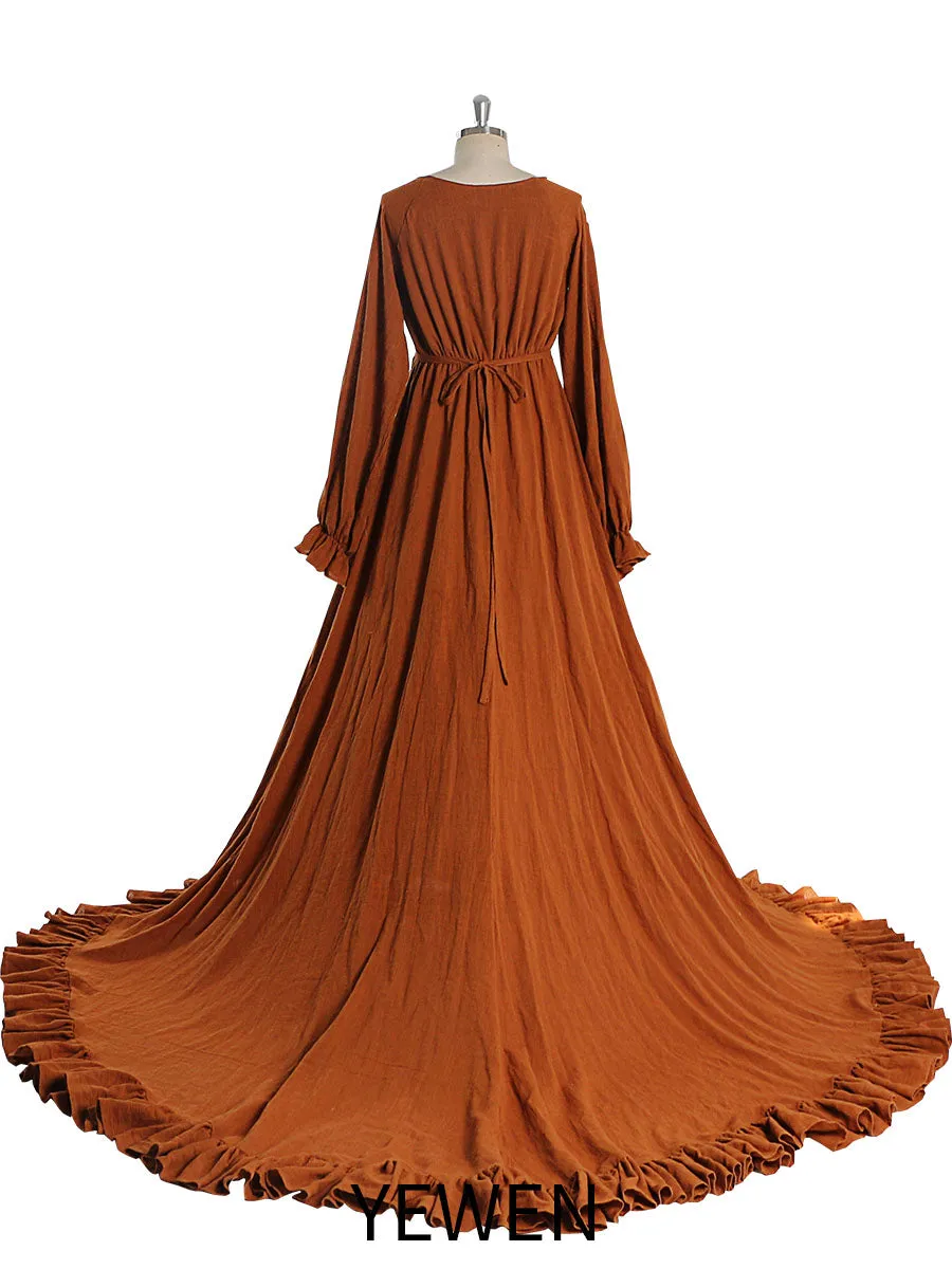 V Neck Cotton Evening Dresses Long Sleeves Side Slit Photo Shoot Dresses for Baby Shower Photography Props YEWEN YW230216