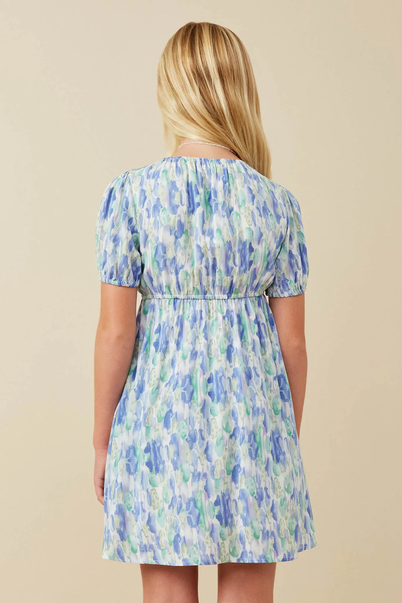Watercolor Floral Puff Sleeve Dress