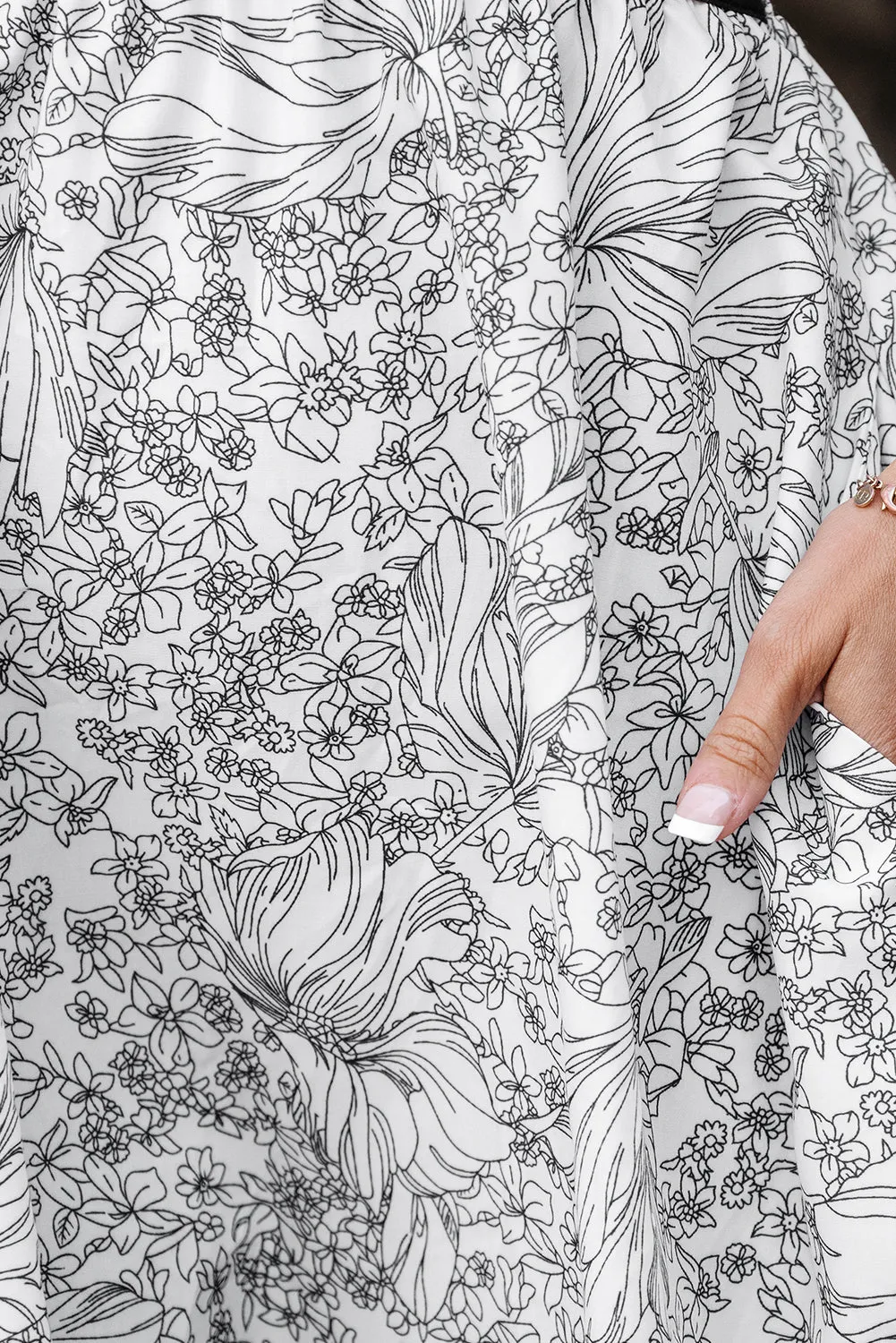 White Floral Print Pipping Trim Flutter Sleeve Mini Dress