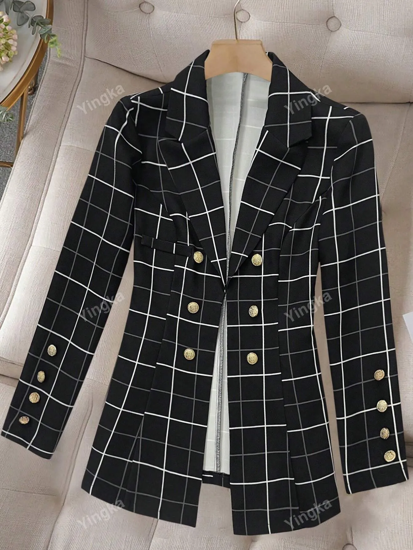 Women's Spring/Autumn Casual Plaid Double Breasted Blazer