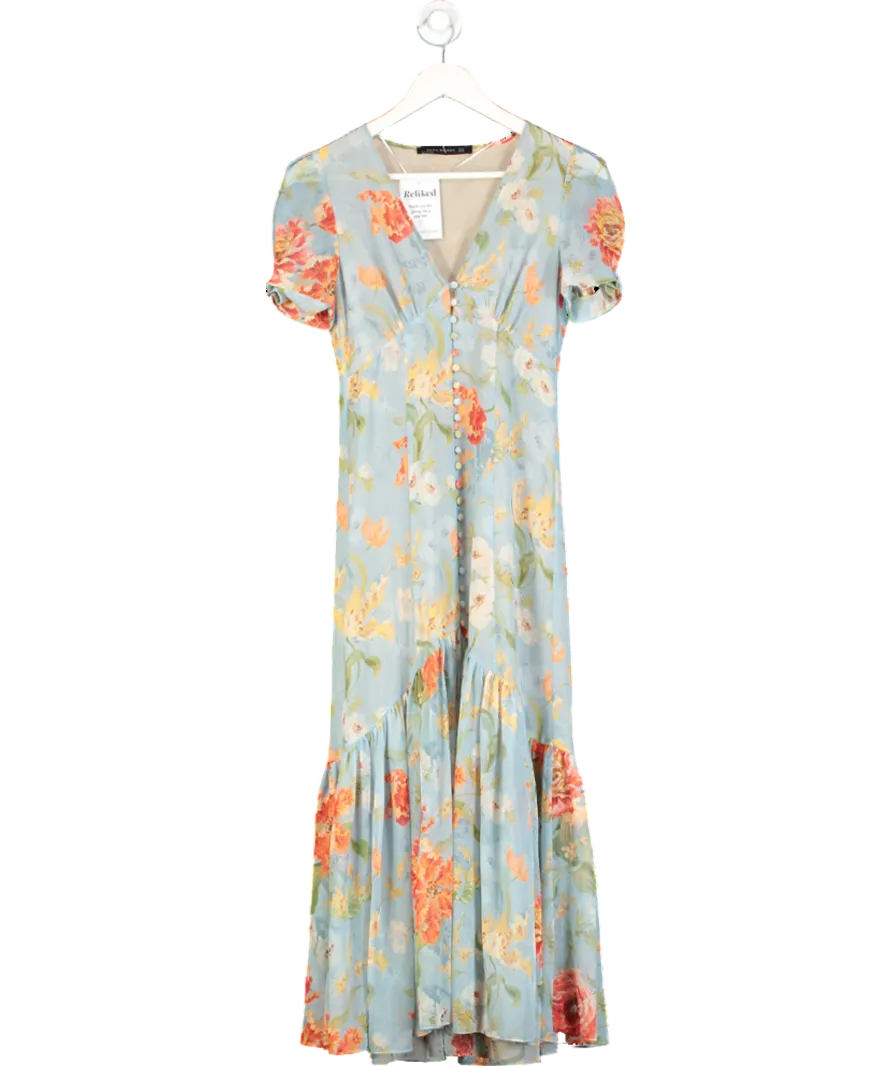 ZARA Blue Floral Print Button Down Dress UK XS