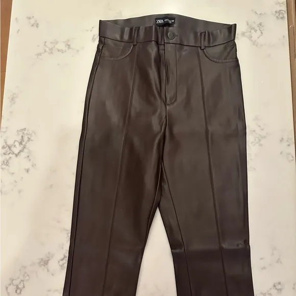 Zara brown faux leather pants​​