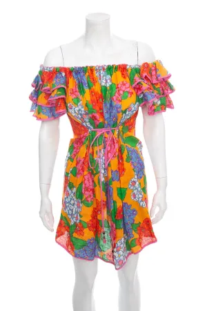 Zimmermann Multicolor Floral Off The Shoulder Dress with Tie Waist SZ 0